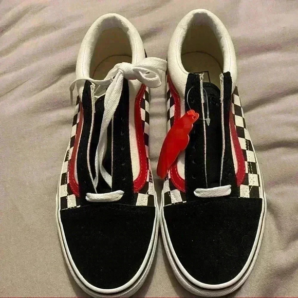 New Vans Off The wall sneakers checked Black suede white red Mens 8 Womens 9.5